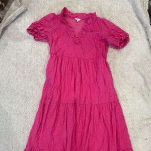 crown & ivy Bright Pink Tiered Cotton Dress